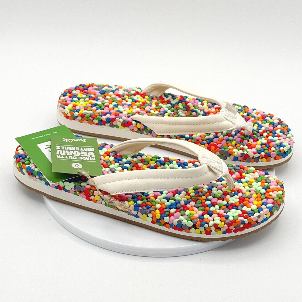 Sanuk Bubblecush Flip Flop Sandals / Size 8 Womens / Rainbow - New